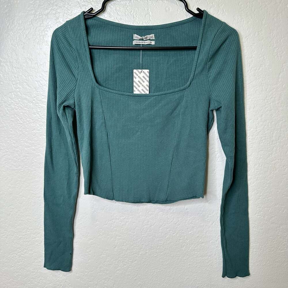 Urban Outfitters Long Sleeve Square Neck Ribbed Crop Top Size M Green